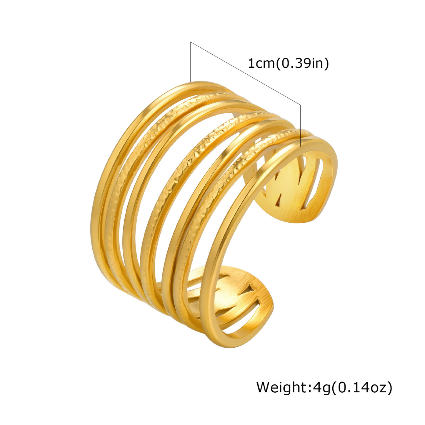 Goldring with measurement details on a white background