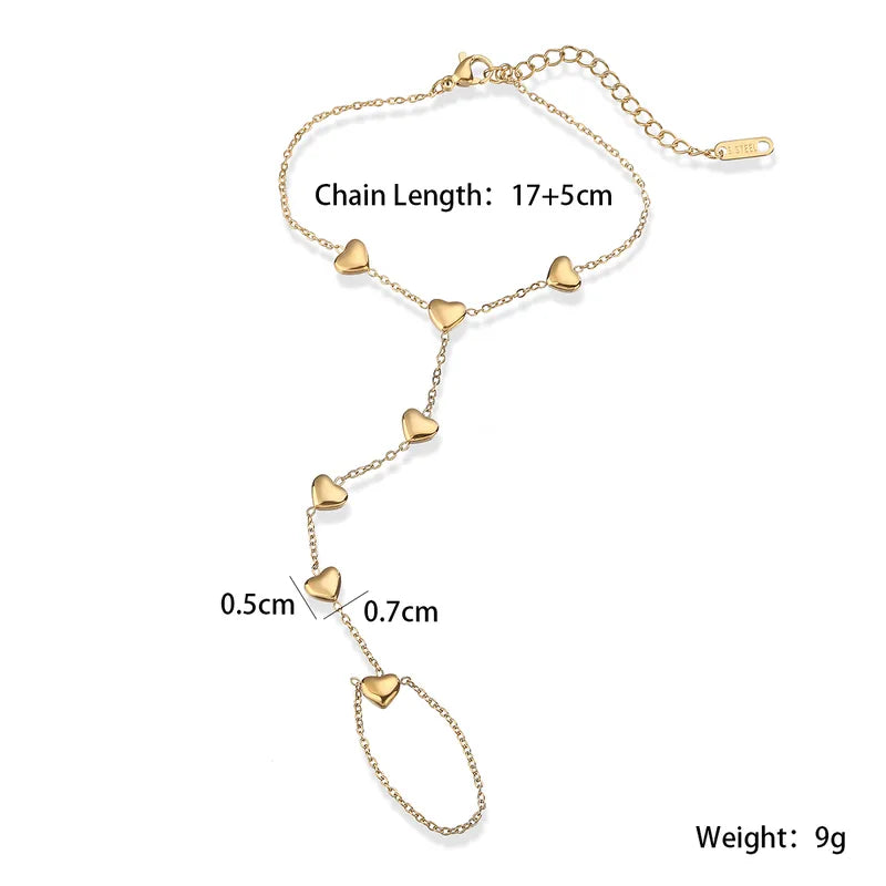 Heart Trio 3 Pc Necklace, Ring & Handchain Set