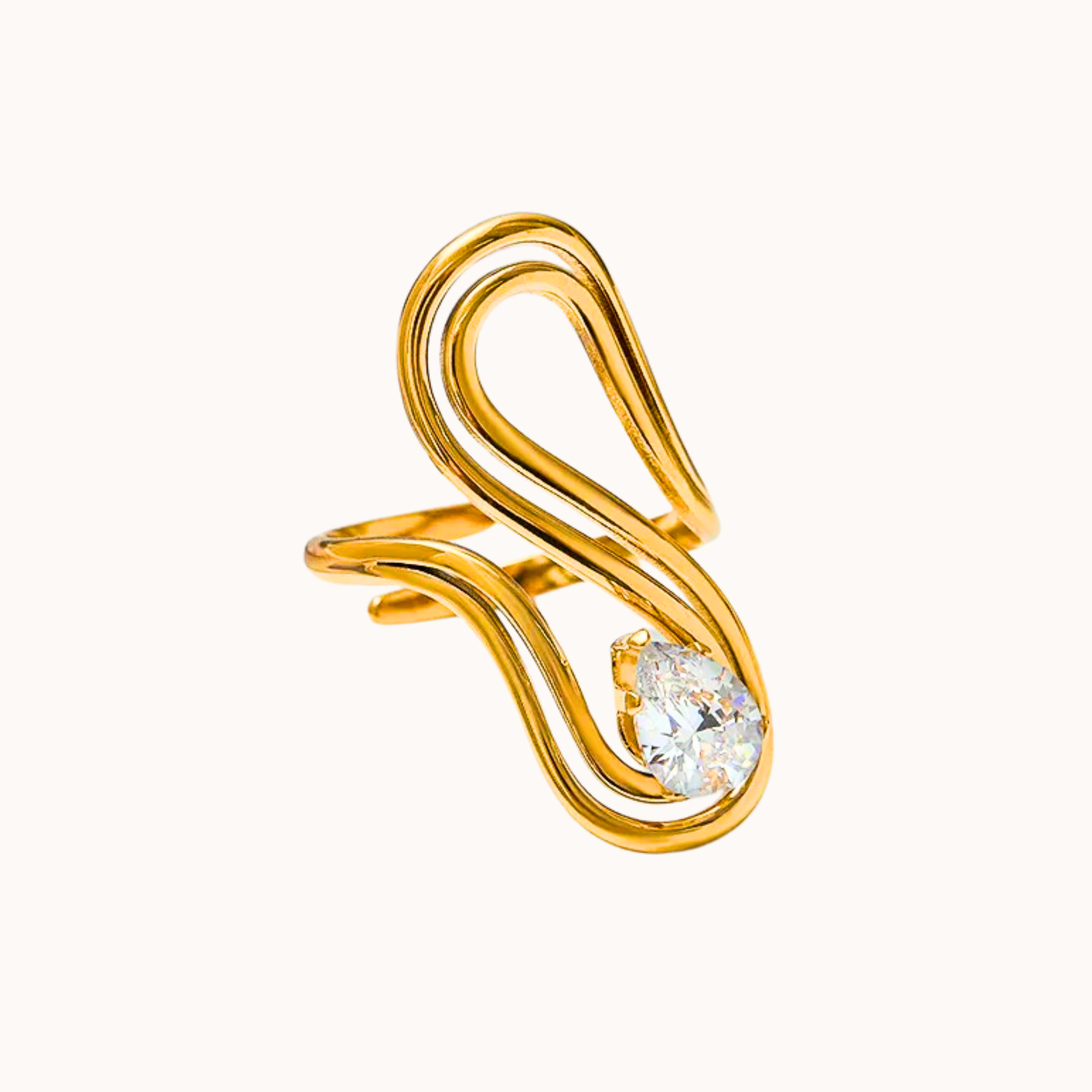 Gold ring with a diamond on a white background