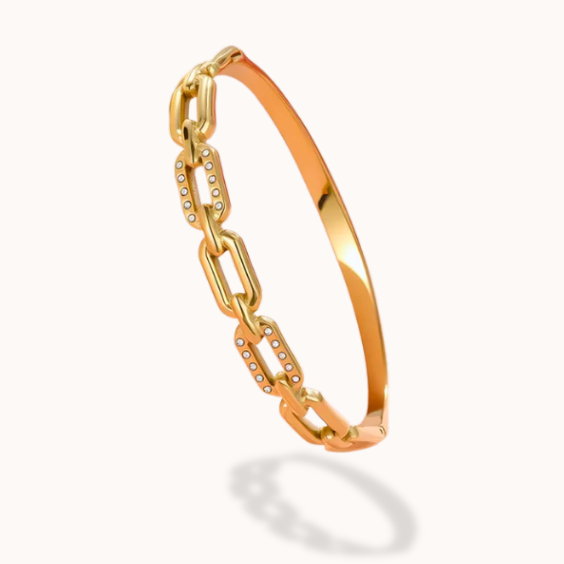 Gold chain bracelet on a white background