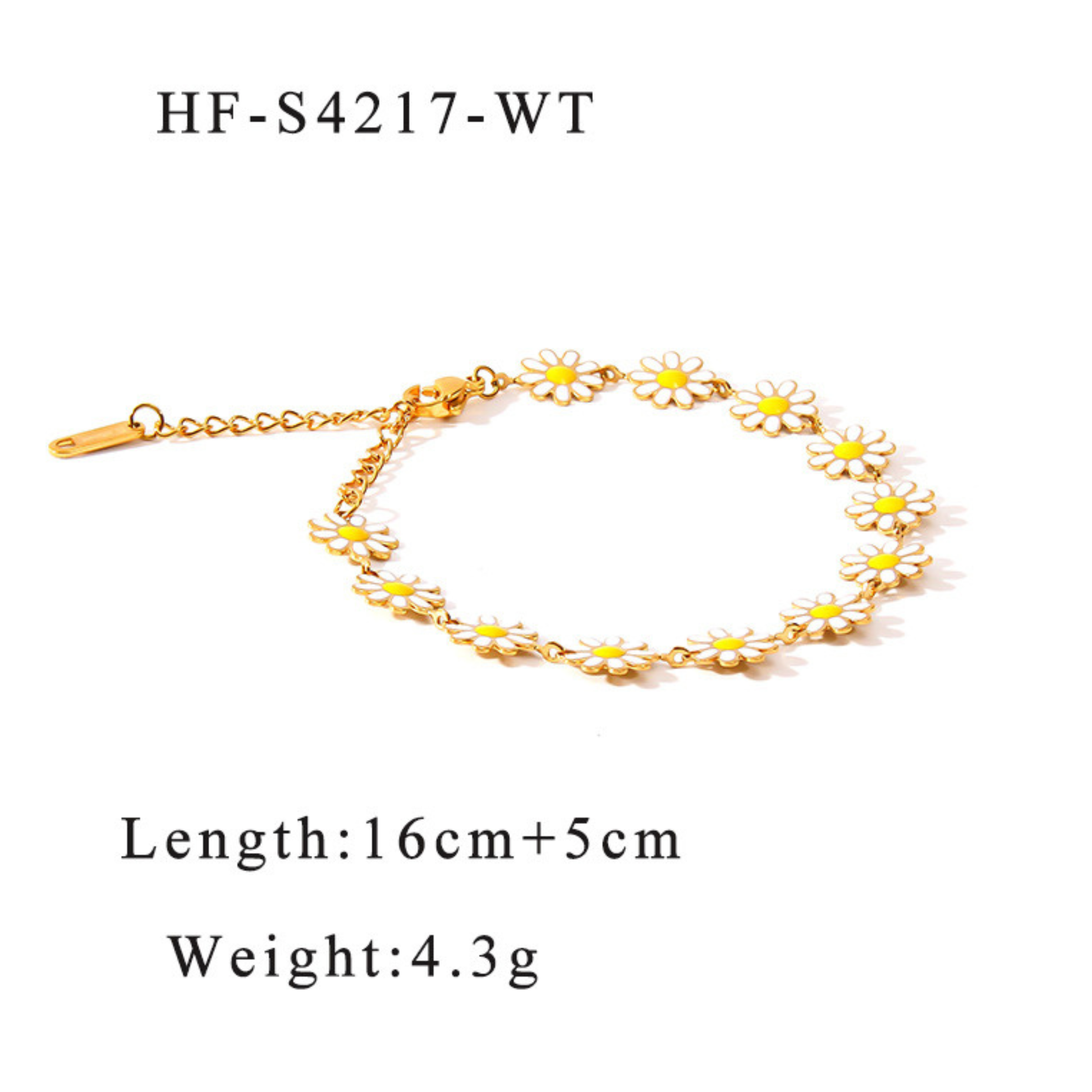 Gold anklet with yellow flowers on a white background