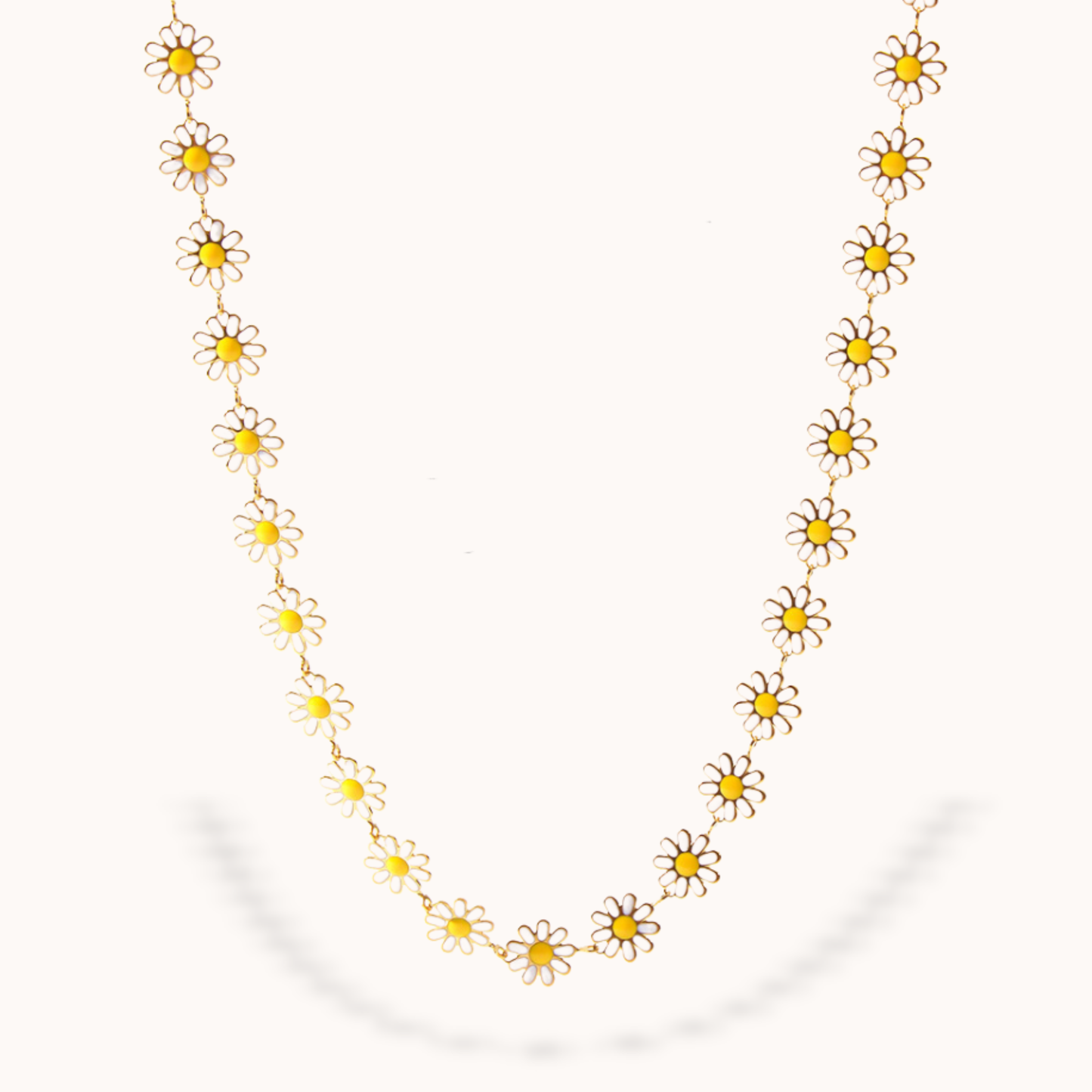 Necklace with daisy flower pendants on a white background
