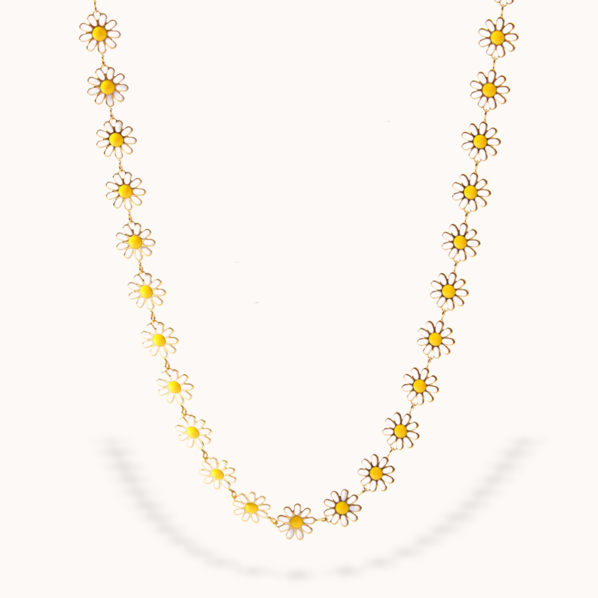 Necklace with daisy flower pendants on a white background