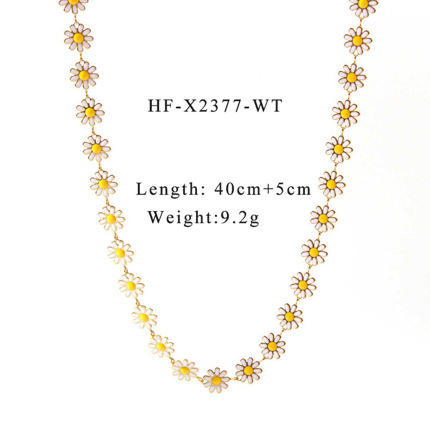 Necklace with daisy flower pendants on a white background