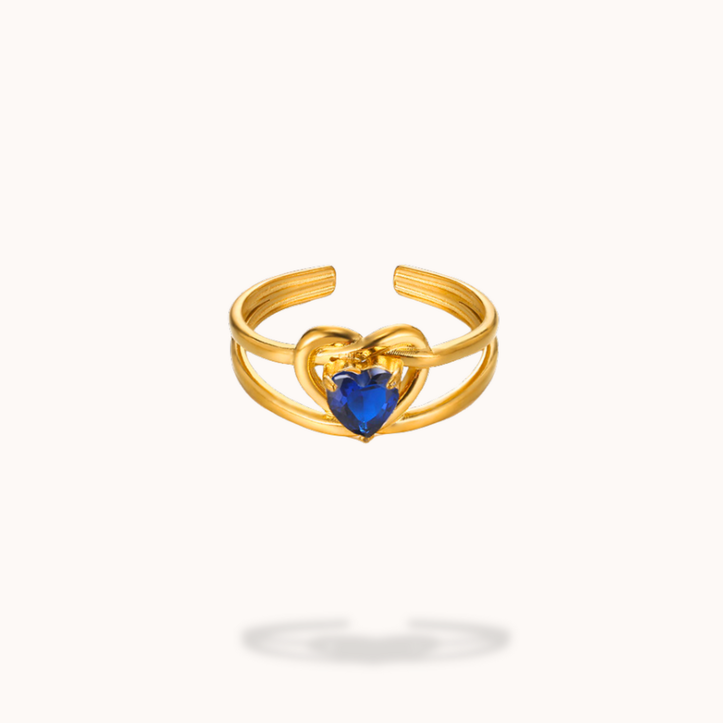 Blue Love diamond ring detail shot highlighting gold-plated finish