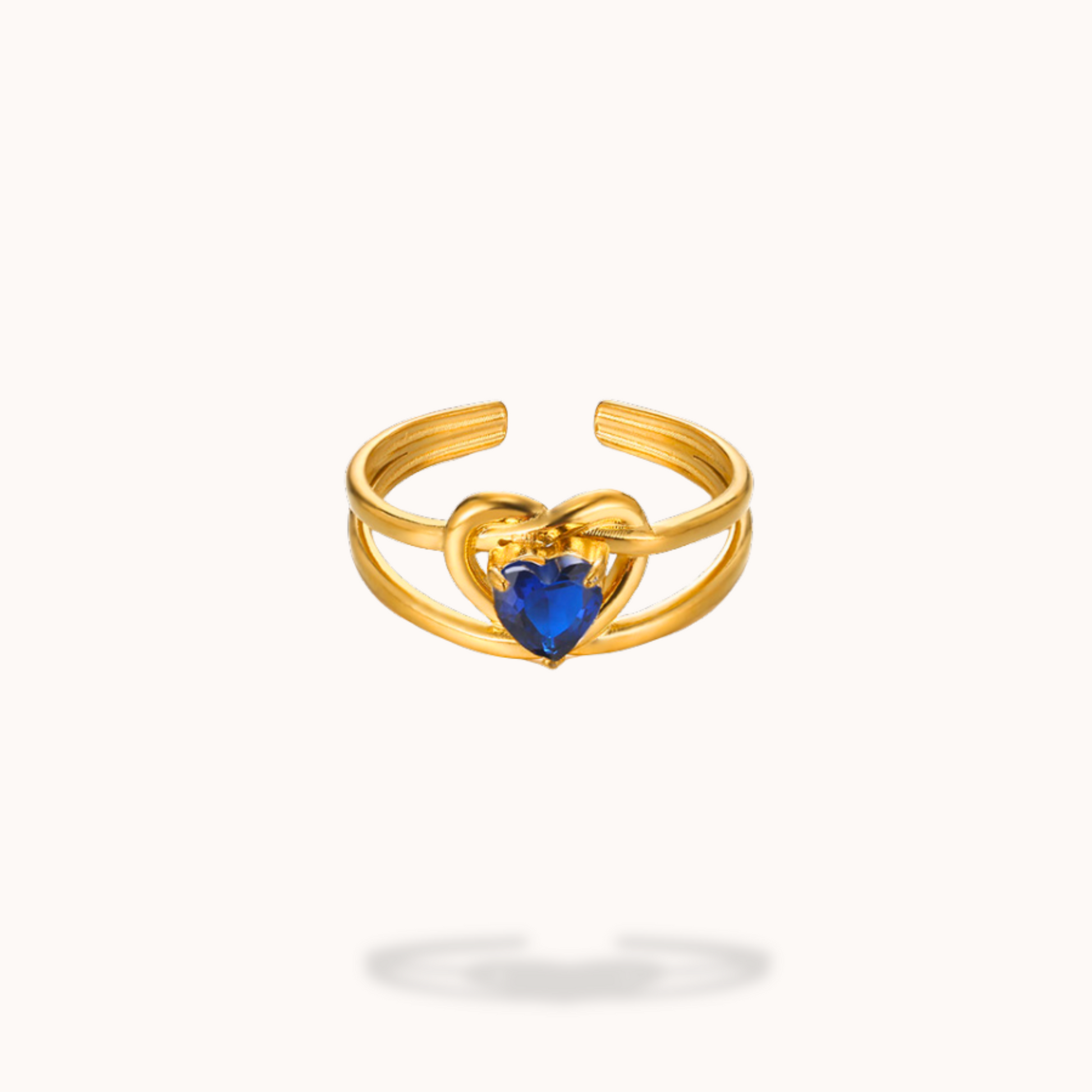 Blue Love diamond ring detail shot highlighting gold-plated finish