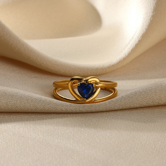 Blue Love diamond ring detail shot highlighting gold-plated finish