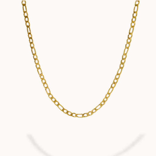 Gold chain necklace on a white background