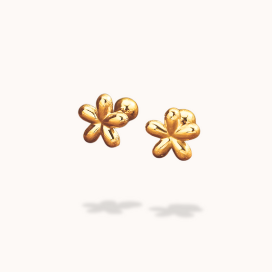 Gold flower-shaped earrings on a white background