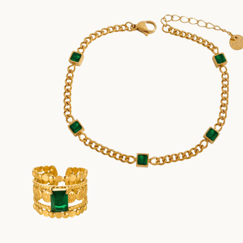 Emerald 2 Pc Bracelet & Ring Set