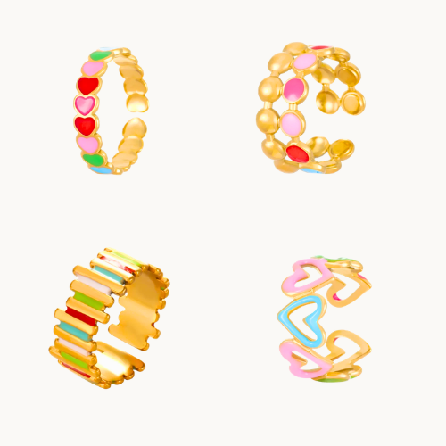 Candy Hearts 4 Pc Ring Set
