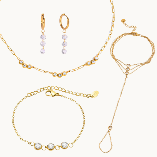 Crystal Aura 4 Pc Necklace, Bracelet, Earring & Handchain Set