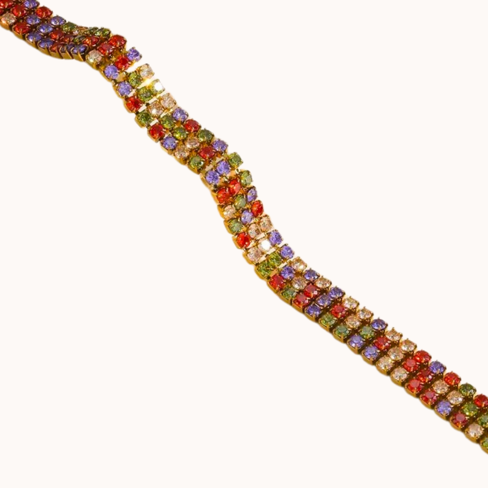 Multicolored gemstone necklace on a white background
