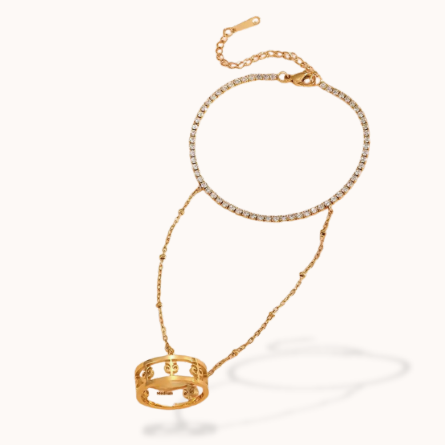 Gold necklace with a pendant on a white background