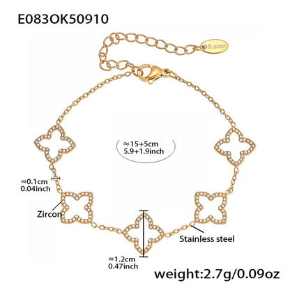 Gold bracelet with measurements and material details on a white background