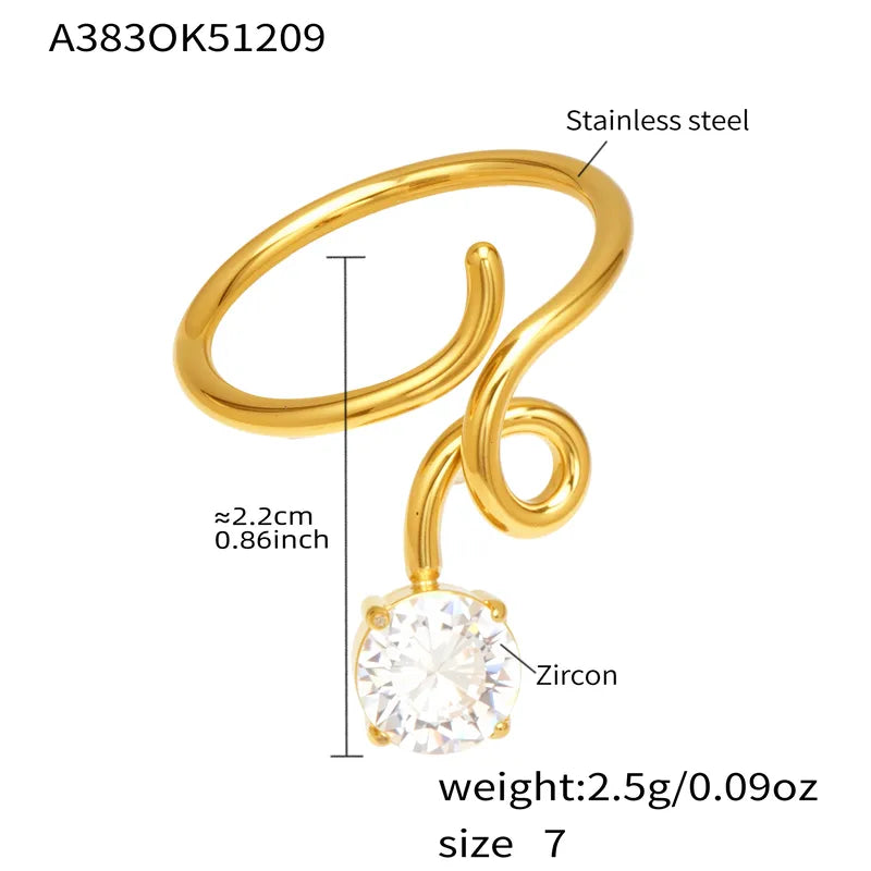 Gold nose ring with zircon and measurement details on a white background