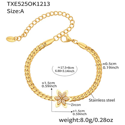 Gold bracelet with starfish charm and measurement details on a white background