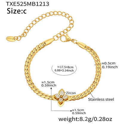 Gold bracelet with butterfly design and measurements on a white background